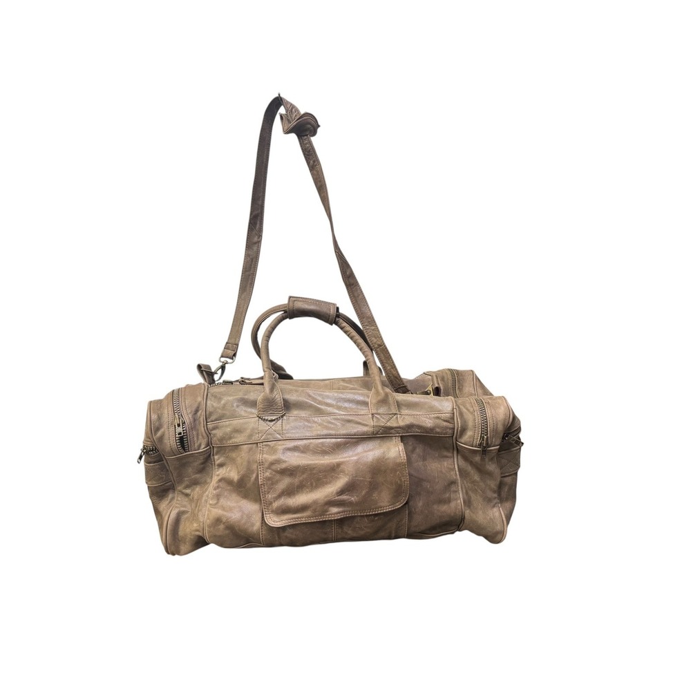 Large Brown Distressed Leather Duffle Bag Weekender Travel Carry On Luggage - Picture 5 of 7
